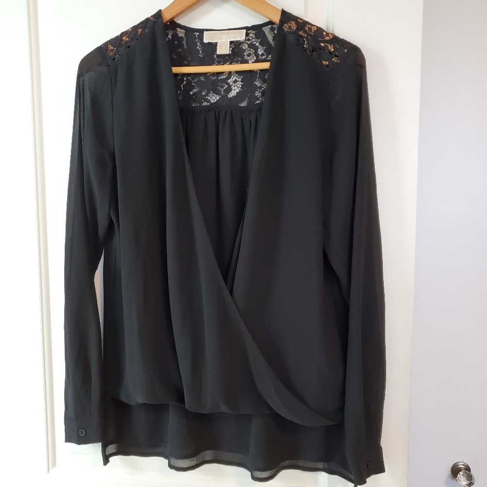 Michael Kors Black hi-lo blouse with lace back